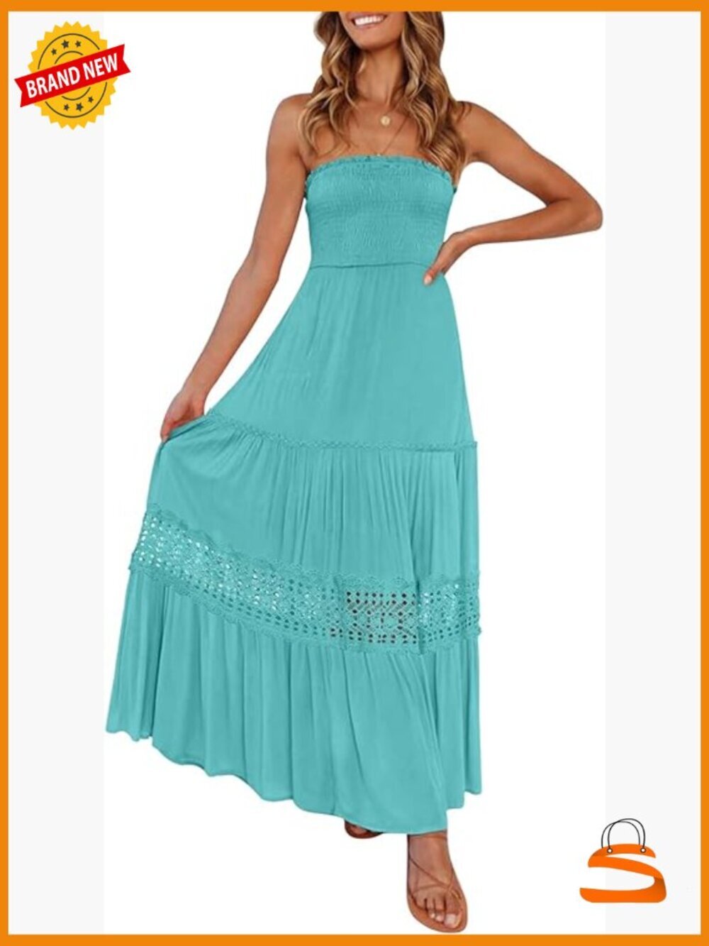 Strapless Off Shoulder Lace Maxi Dress Flowy A Line